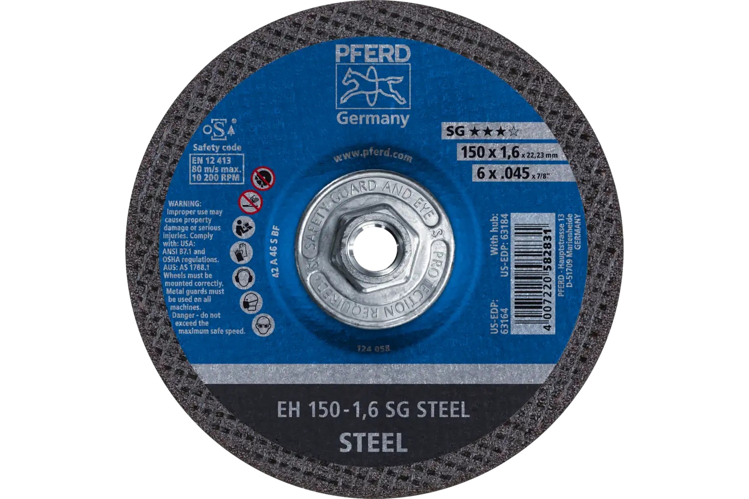 Picture of Pferd Cut-Off Wheel, 6" X .045 X 5/8-11, Sg Steel, T27, Aluminum Oxide